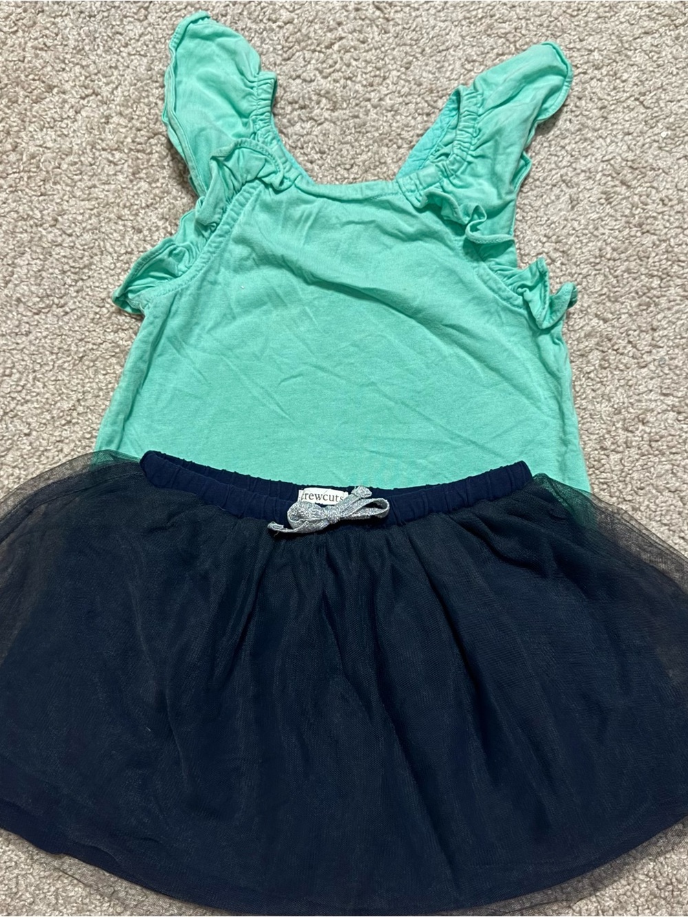 Crewcuts Mint Green Top with Navy Tulle Skirt and Metallic Bow